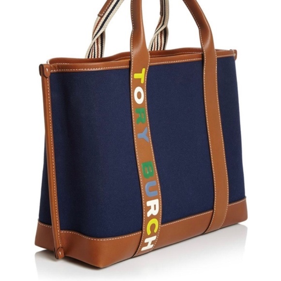 SOLD Tory Burch Perry Medium Multi-Stripe Canvas Tote - Picture 2 of 14